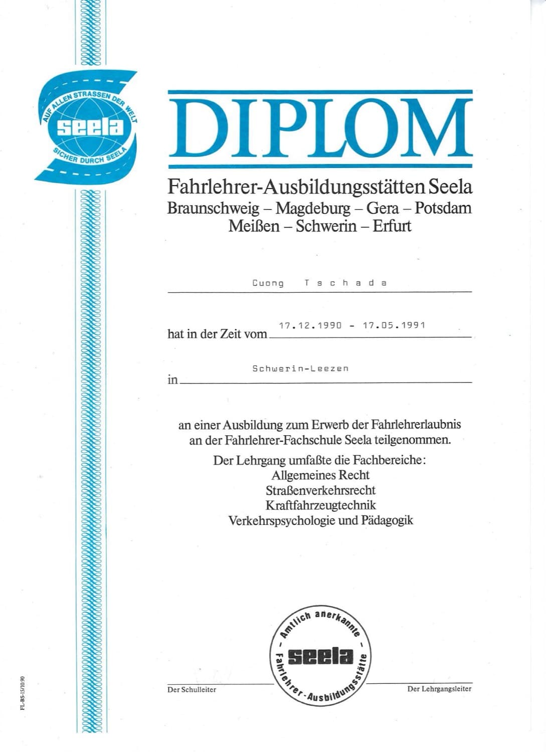 Fahrlehrer-Diplom · Seela